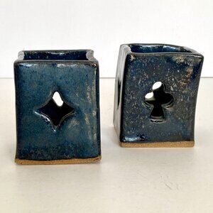 Raku Ceramic Playing Card Votive Candle Holders Heart Spade Diamond Club Set 2
